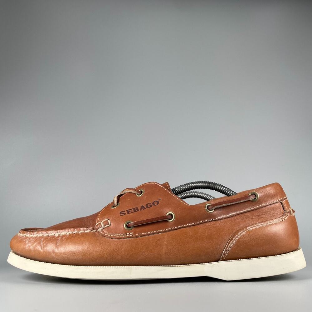 Sebago Docksides Men's 12 W Brown Leather Boat Shoes Casual Slip On Loafers EUC
